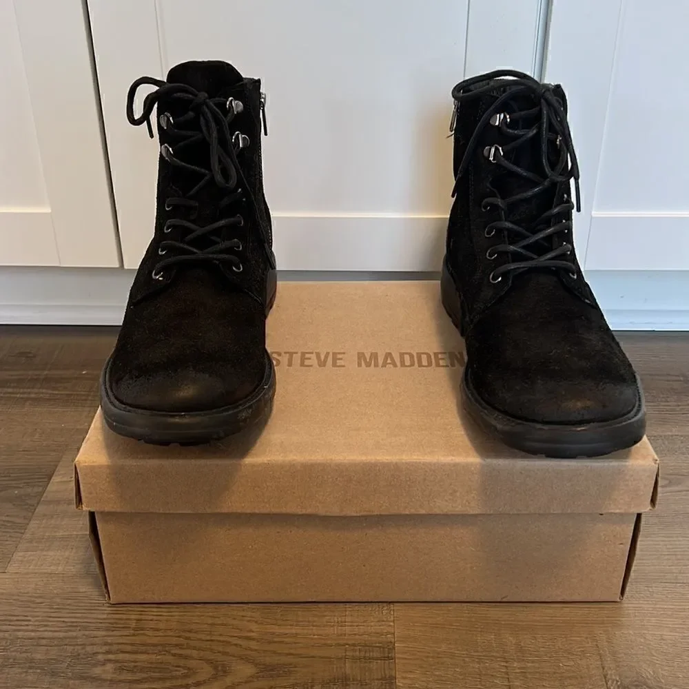 Steve Madden Brad Black Suede Moto Boot Men's Size 12 NEW
